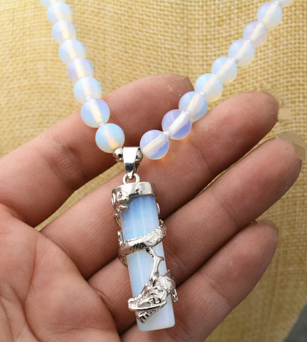 

22" Dragon Gemstone Healing Chakra Reiki Opal Opalite Stone Pendant Necklace