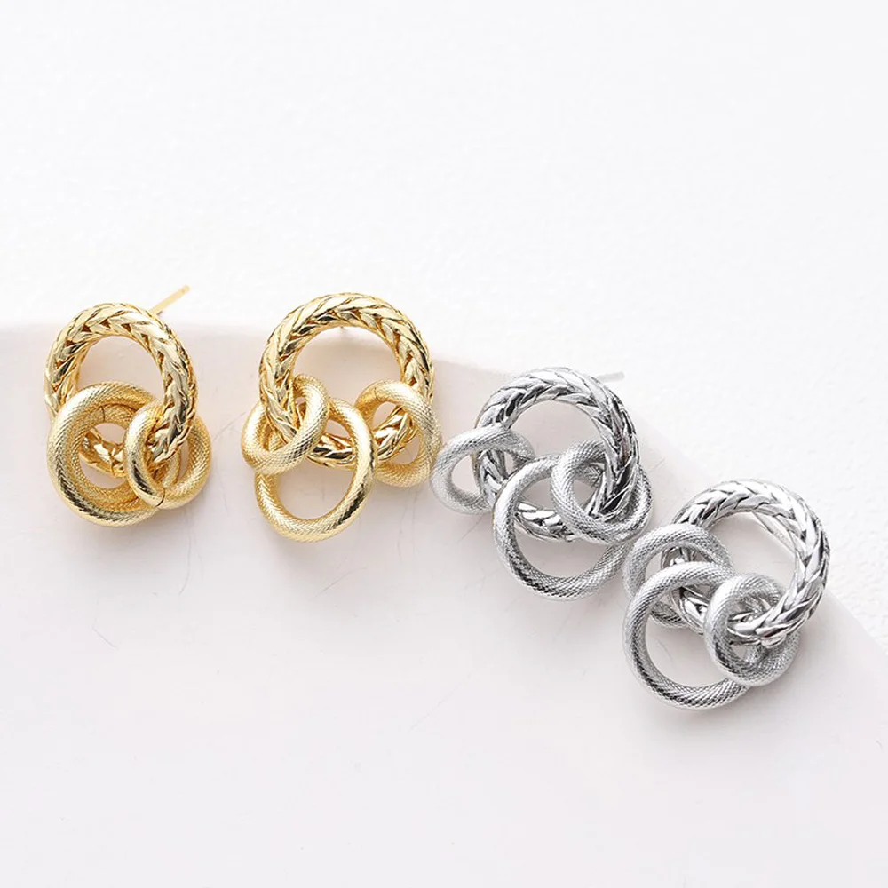 

2PCS Women's Stud Earrings Copper 14K Gold-plated Fashion Jewelry Metal Design Eardrop Charms Ear Decor Accessories