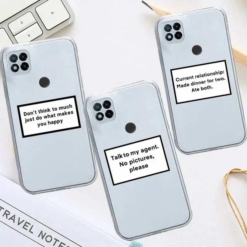 

Design Funny Quotes Text Phone Case Transparent for Xiaomi redmi note 8 9 10 11 t lite pro ultra mix 4 k40