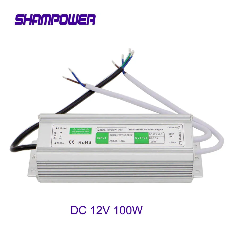 SHAM POWER водонепроницаемый трансформатор напряжения для светодиодной ленты 12 В 100