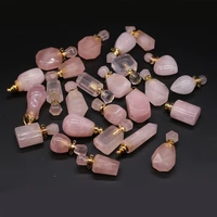 natural stone crystal perfume bottle connector rose pink quartz essential oil diffuser pendant for jewelry making diy necklace