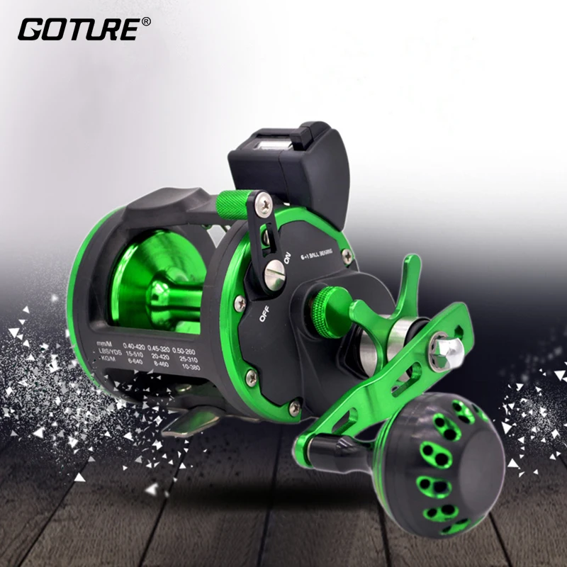 

Goture STTL20/30 Metal Round Baitcasting Fishing Reel With Line Counter Sea Trolling Reel Drum Reel For Right Hand Retrieve