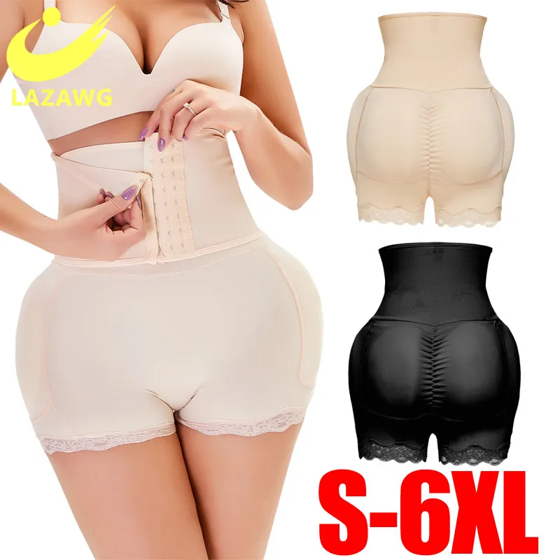 

LAZAWG Women High Waist Body Shaper Buttock Panties Booty Pad Slimming Seamless Butt Lifter Strap Sexy Hip Shapewear with Hook
