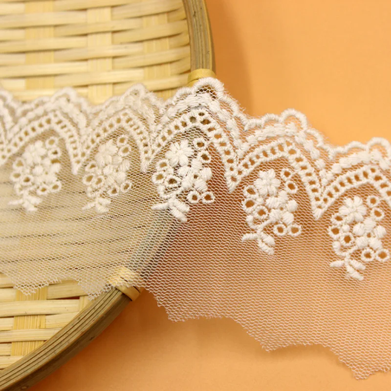 1 Yard White Beige Thread Flower Mesh Dress Lace Trim Embroidery Accessories 7cm Width Free Shipping | Дом и сад