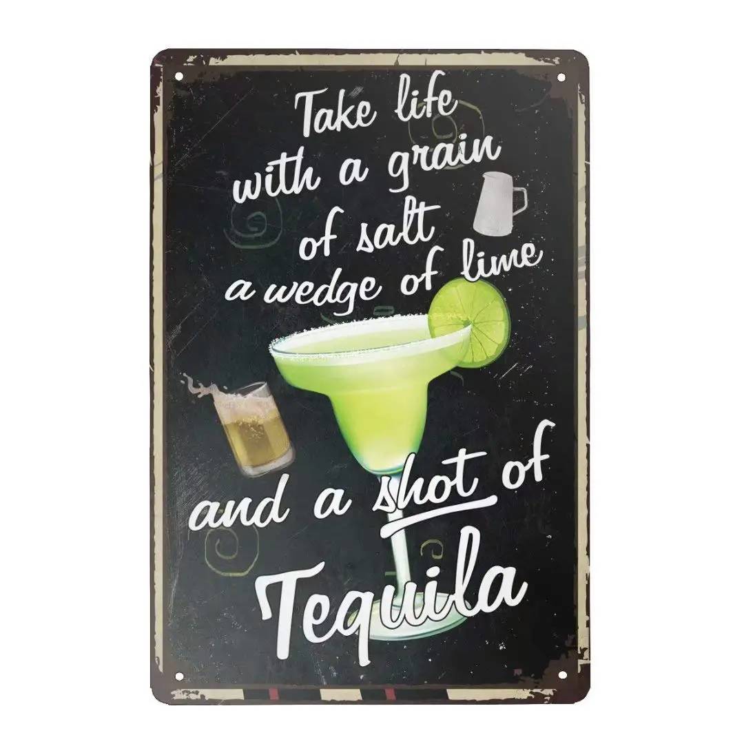 

Retro Take Life with A Grain of Salt, A Wedge of Lime and A Shot of Tequila Vintage Metal Sign for Wall Poster for Home Kitche