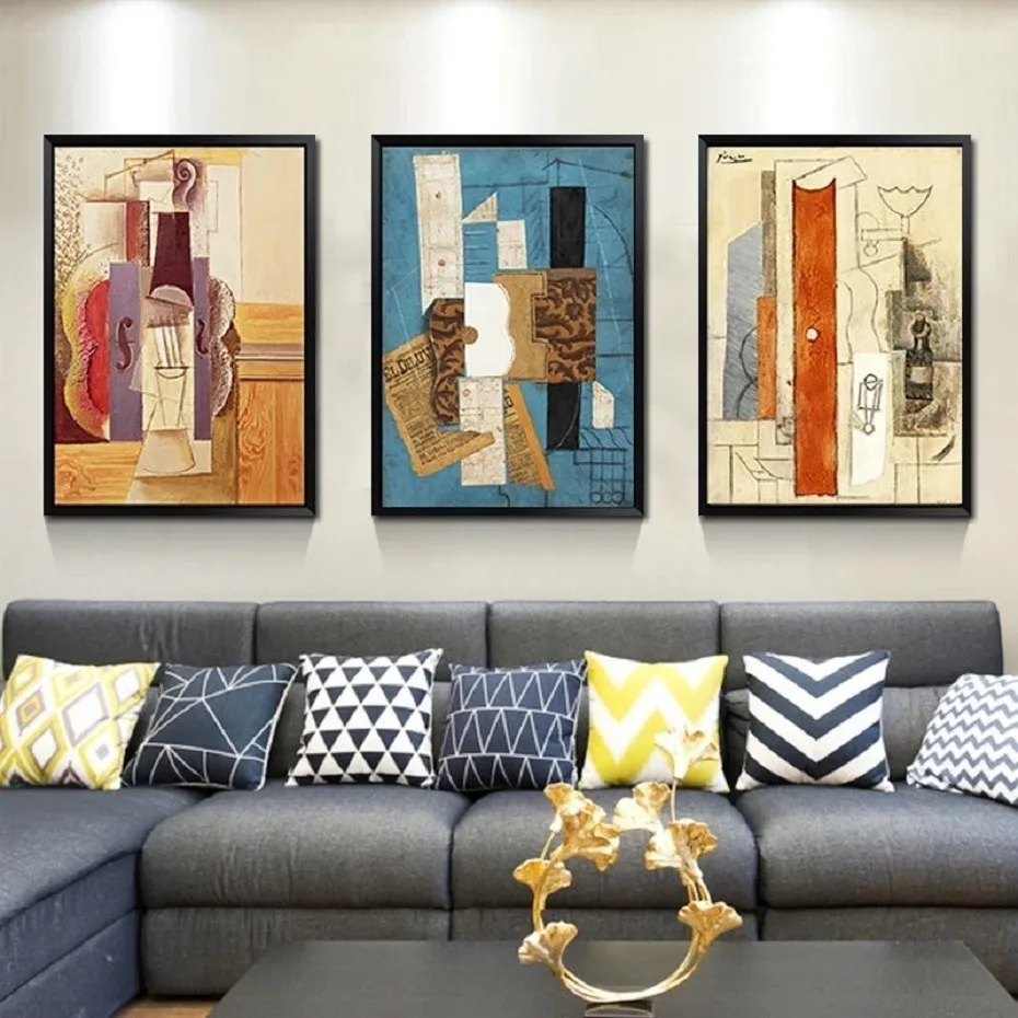 Винтажная абстрактная Европейская картина маслом на холсте декор для дивана