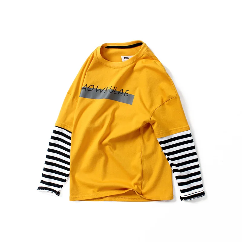 Хлопковые футболки в полоску для подростков весенне летние пуловеры с длинными