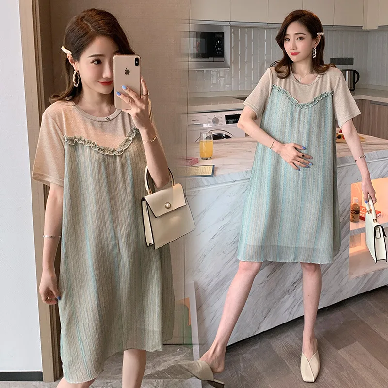 

2021 Summer Casual Cotton Maternity Dress Large Size Loose Hoodies Dress Clothes for Pregnant Women Pregnancy Clothing