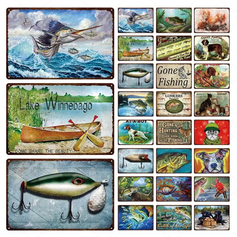 

Go Fishing Retro Metal Sign Vintage Fishing Rules Tin Sign Plaque Bar Home Farm Man Cave Decor Wall Plate Painting Pin Up Poster