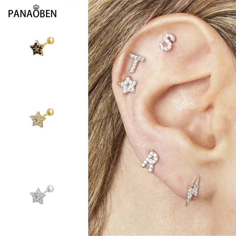 

PANAOBEN 925 Sterling Silver Cute Stars Crystals Stud Earrings for Women Wedding Earring Piercing Jewelry Pendientes Plata 925