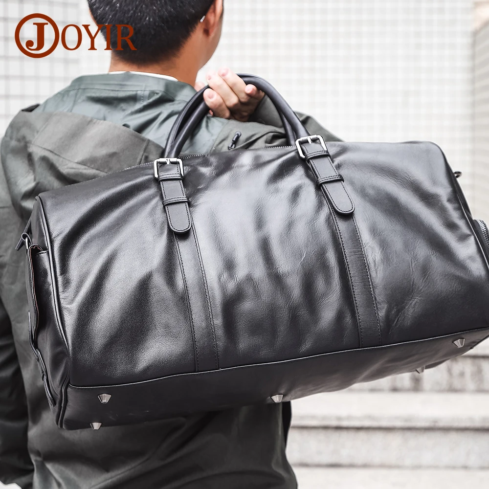 JOYIR Genuine Leather Men Travel Bag Fashion Duffel Bag Luggage Weekend Large Capacity Shoulder Bag Handbag Male 2021