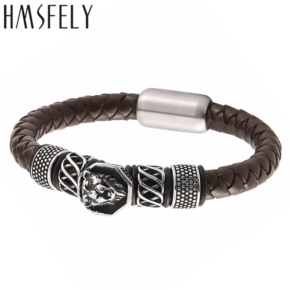 HMSFELY 316l мужские браслеты из нержавеющей стали с бусинами в виде льва и для мужчин