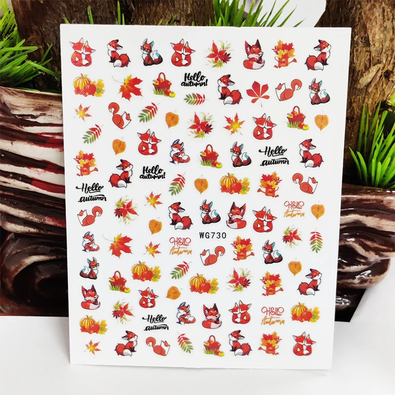 

3D Stickers for Nails Adhesive Animal Pumpkin Maple Leaf Nails Art Decoration Manicure Stickers Decal Nail Foil Accessories