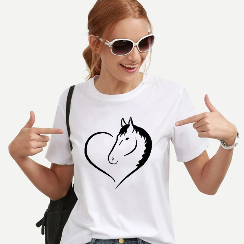 

Lus Los Harajuku T Shirt For Women Summer Short Sleeve Casual White Tshirts Horse Print Cartoon Female T-shirts Girls Clothes