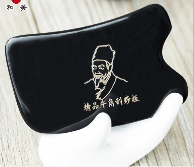 Черный рог буйвола квадратная шея гуаша пластина для соскабливания лица