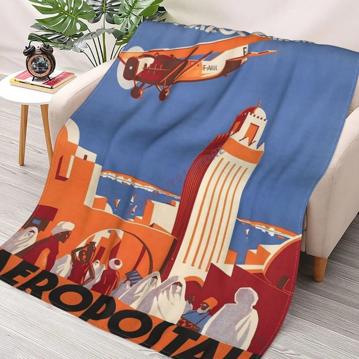 

1928 Morocco Aviation Travel Throw Blanket Sherpa Blanket cover Bedding soft Blankets