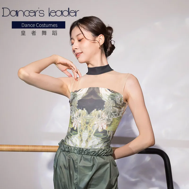 Женские балетные трико с воротником-стойкой гимнастическое принтом