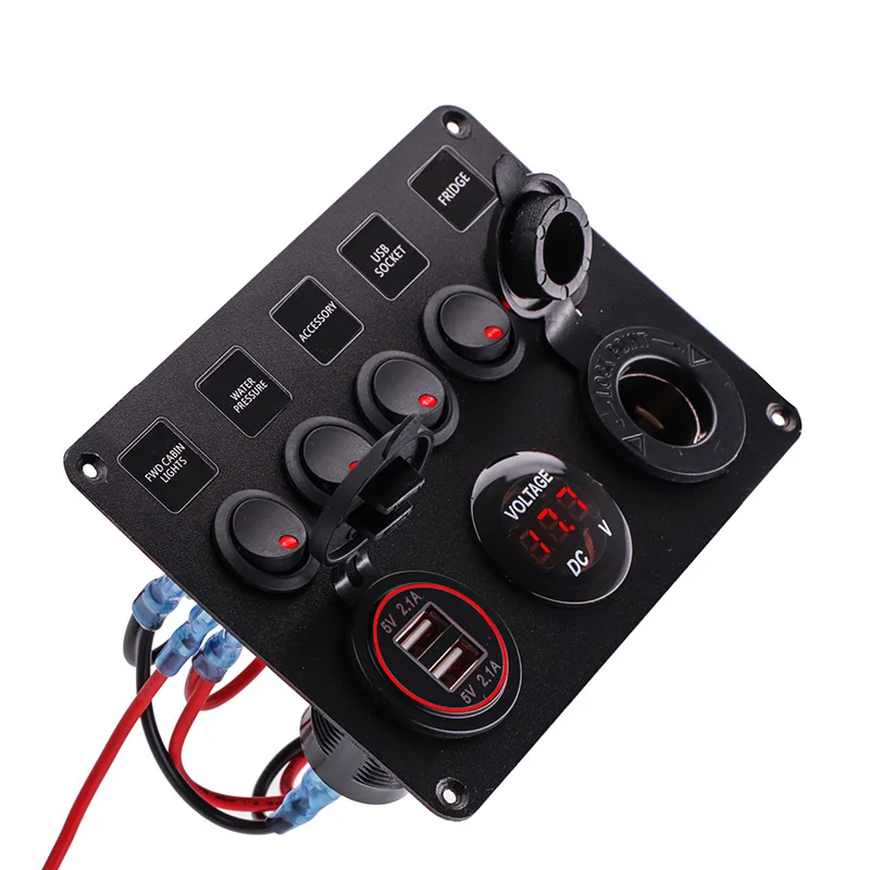 

Hot Sale Rocker Switch Panel 5/6 Gang Toggle Switch With Dual USB Waterproof Speedboat Accessories For Marine Boat Car Truck