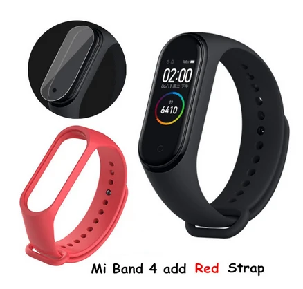 CN Add Red Strap Оригинальные Xiaomi Mi Смарт-часы с 4 полосами AMOLED цветной экран HeartRate Фитнес Спорт 50 атм водонепроницаемый смарт-браслет Bluetooth 5,0 - Цвет: CN Add Red Strap