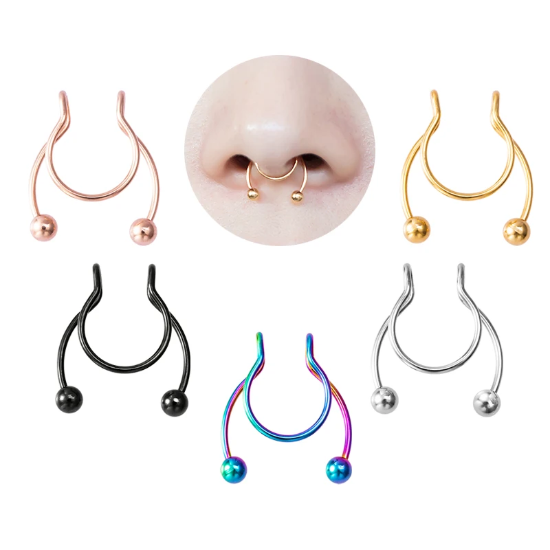 

1-5pcs Nose Ring Fake Septum Piercing Stainless Steel Clip Hoop Nose Rings Gold Stud Sexy for Women Non Pierced Body Jewelry 20G