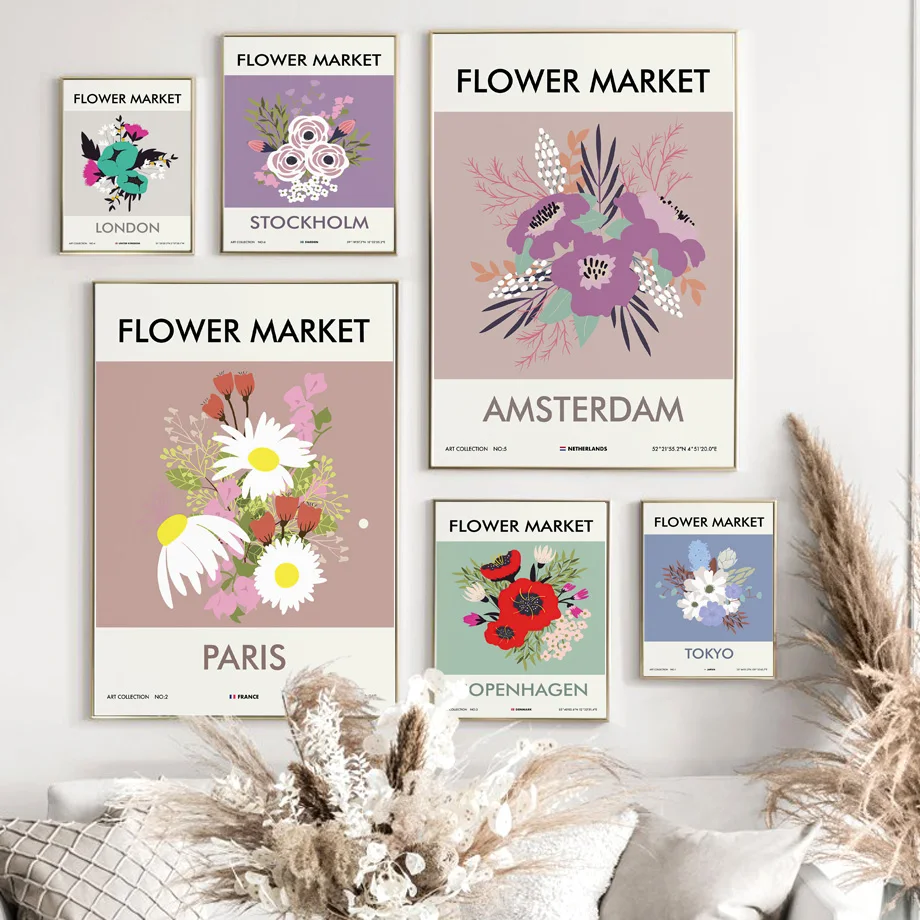 

Wall Art Canvas Painting Paris London Tokyo Colorful Flower Market Nordic Posters And Prints Wall Pictures For Living Room Decor