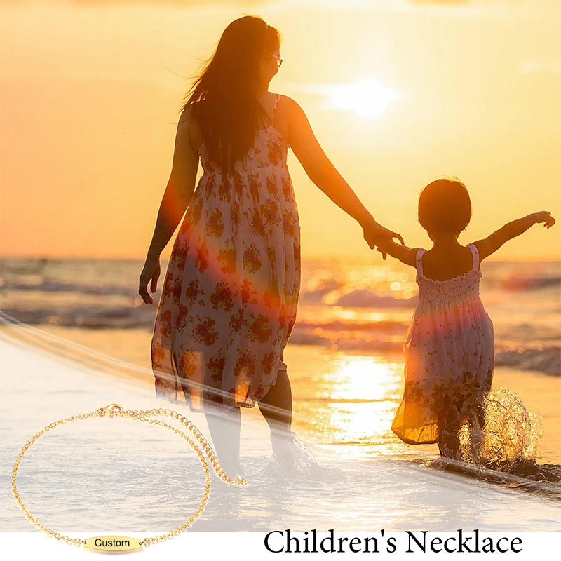 

Customizable ID Bar Baby Necklaces for Boys Girls Children, Anti Allergy Stainless Steel Choker Collar,Love Gift to Son Daughter