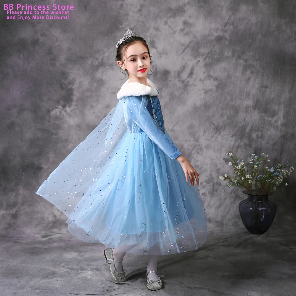 Осенне-зимнее детское платье ледяной королевы принцессы Эльзы юбка анны голубой