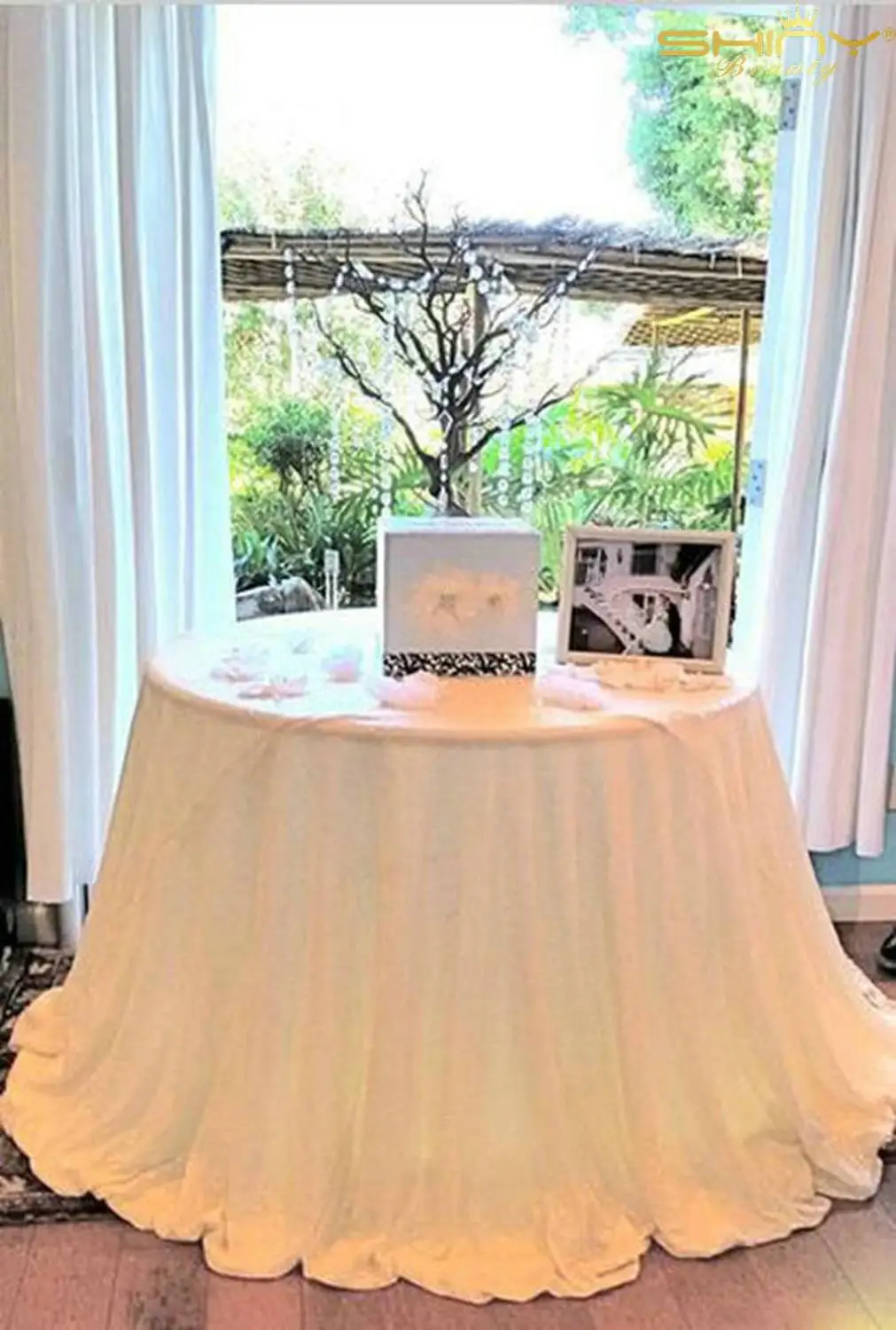 Блестящая скатерть ShinyBeauty круглая цвета слоновой кости 96Incn вечерние скатерти из