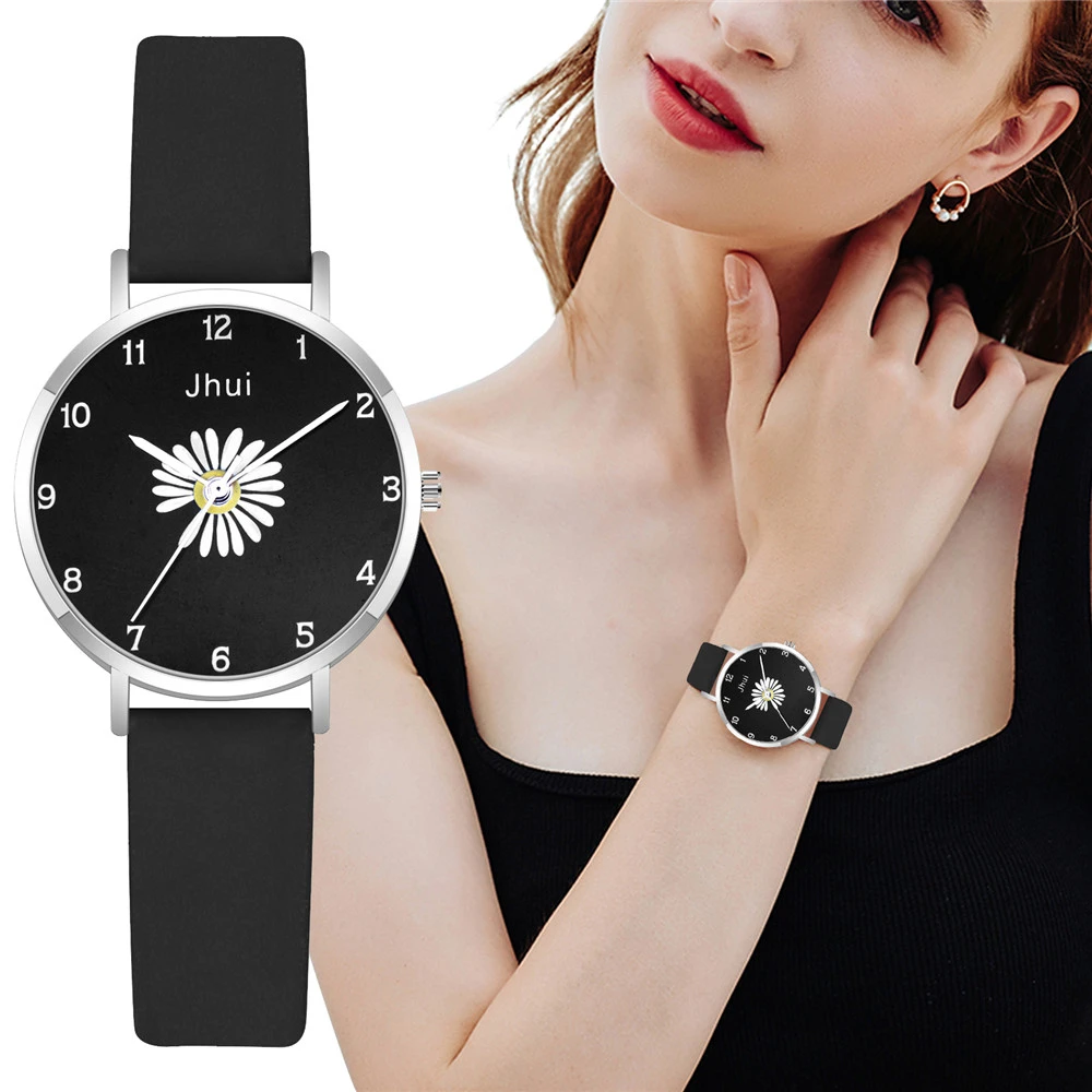 Женские часы 2020 повседневные женские наручные с ромашками кожаный ремешок