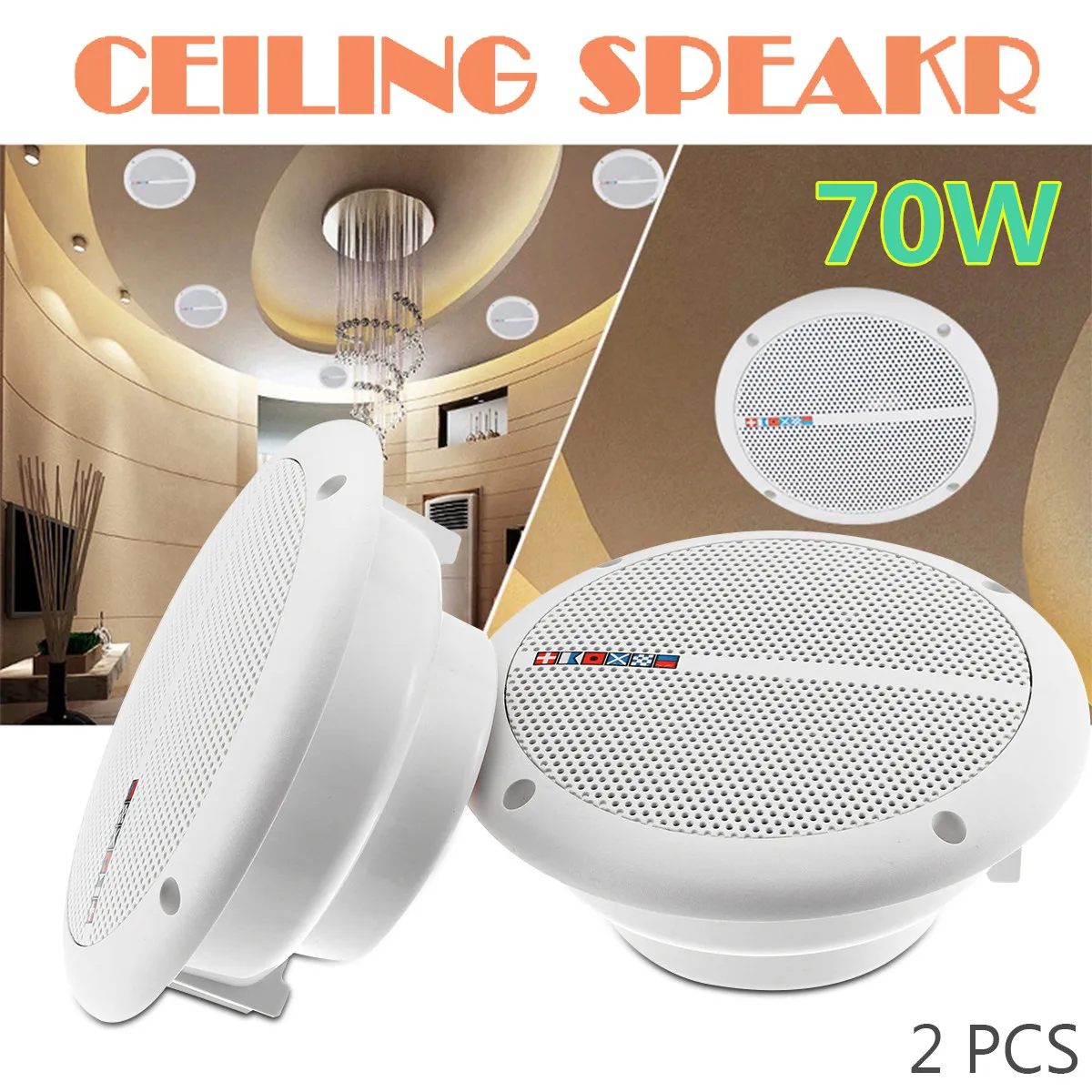 1 пара 70 Вт 7-дюймовые водонепроницаемые потолочные колонки двухсторонние с