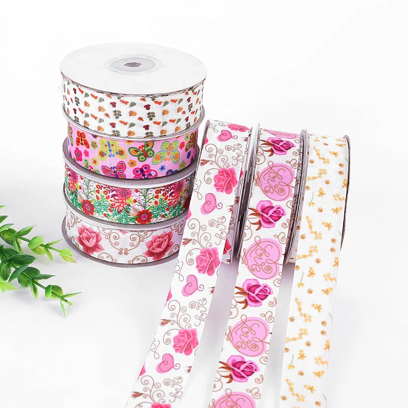 

(5yards/lot) 25mm Lovely Floral Print Grosgrain Ribbon for DIY Bow Craft Card Gifts Wrapping Lace Ribbons