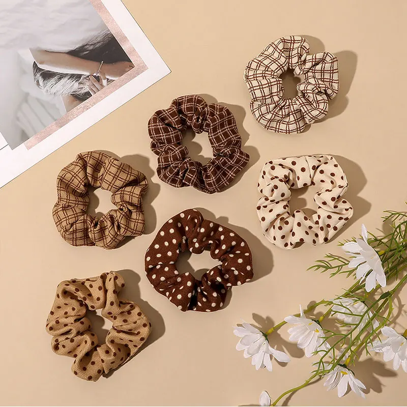 

Autumn Winter Corduroy Scrunchies Ponytail Holder Polka Dot Plaid Print Hair Rope Elastic Hair Rubber Band Stretchy Hair Ties