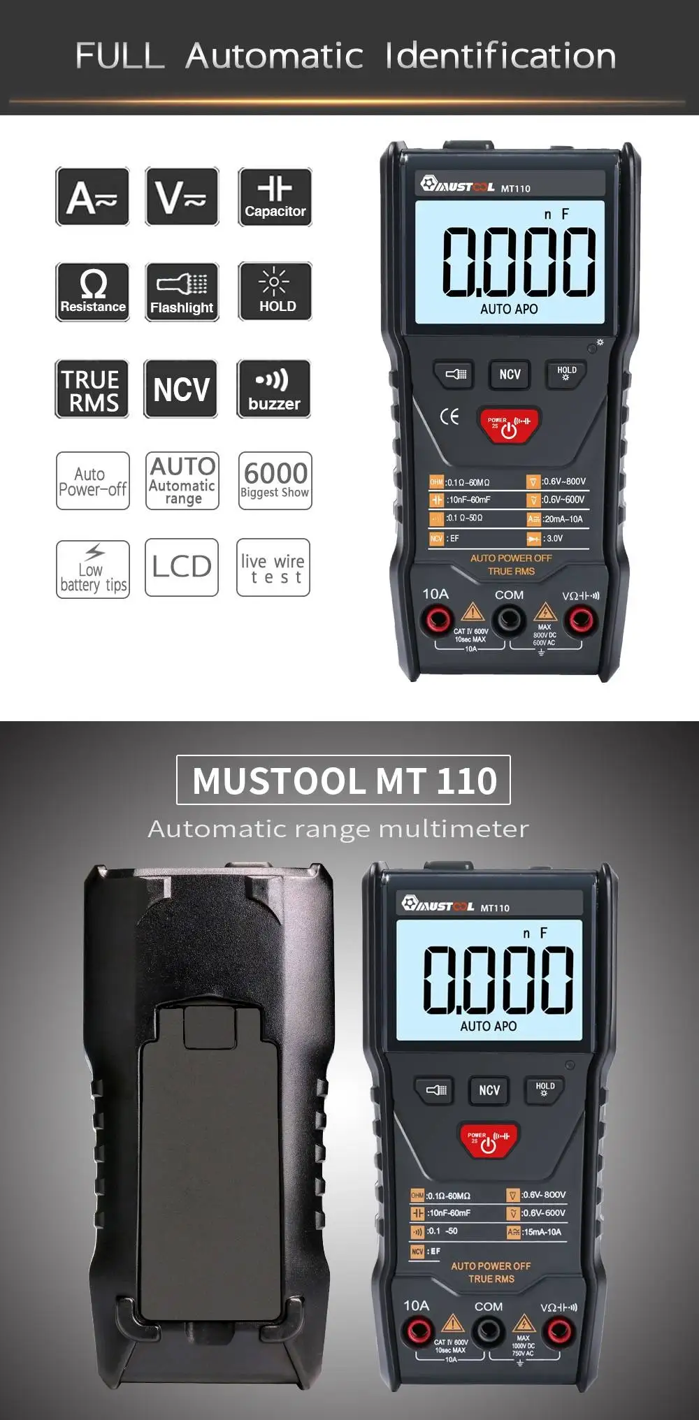 MUSTOOL MT8205 MT8206 MDS8207 MT108T MT110 2 в 1 цифровой Интеллектуальный Ручной осциллограф мультиметр AC/DC сопротивление