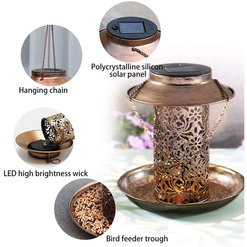 

Hot Creatives Solar Powered Birds Feeder Waterproof Hanging Outdoor Solar Control Garden Light D6