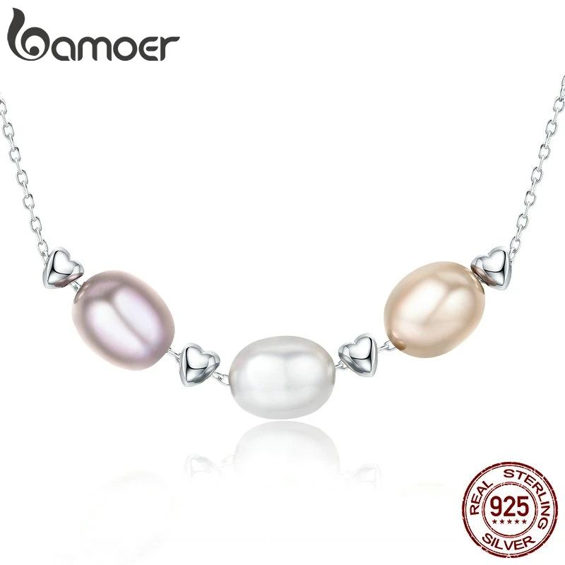 BAMOER, новая коллекция, настоящее 925 пробы, серебряное ожерелье, любовь, дружба, семья, пресная вода, жемчужное ожерелье, ювелирные изделия, Bijoux SCN075