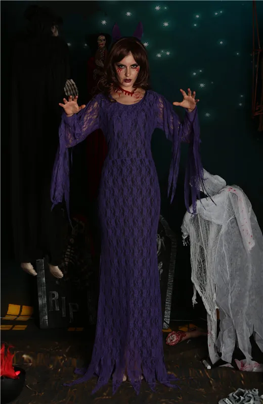 Костюм на Хэллоуин для женщин Дьявол Королева фиолетовый сексуальная ведьма