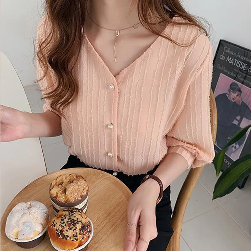 Женская шифоновая блузка с кисточками Однотонная рубашка коротким рукавом и V
