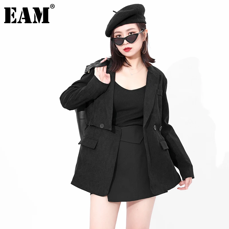 

[EAM] Women White Asymmetrical Pocket Big Size Blazer New Lapel Long Sleeve Loose Jacket Fashion Spring Autumn 2021 1DD597401
