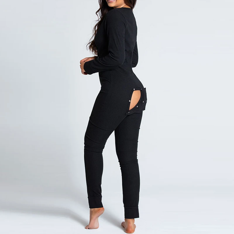 

Christmas Animal Print Women Jumpsuit New Casual Long Sleeve Button-down Front Functional Buttoned Flap Adults Playsuit Pajamas