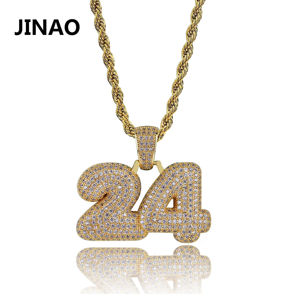 

JINAO The Fashion Bubble Number 24 Pendant Necklace With Rope Chain Gold Silver Color Hip Hop Charm Jewelry Gift For Women Men