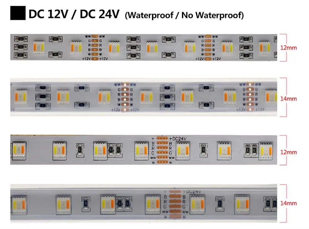 5050 12 В/24 В 4 в 1 5 в 1 5 цветов чипы RGBCCT RGB+ WW+ CW 60 Светодиодный s/M RGBW RGBWW светодиодный свет 12 мм PCB 5 м/лот