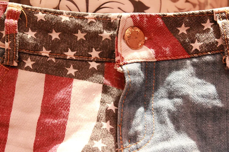 Women's Low-Rise American Flag Print Ripped Denim Shorts Jeans Mini Hot Shorts Summer Style  jean shorts women summer