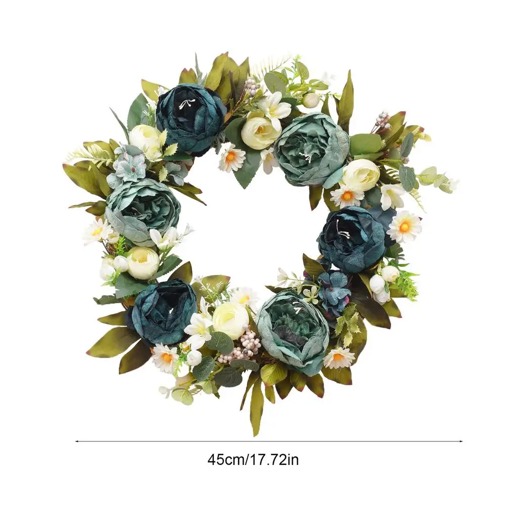 

2021 New Autumn Winter Simulation Artificial Peony Flower Wreath Floral Wreaths For Wedding Holiday Front Door Thanksgiving Tool