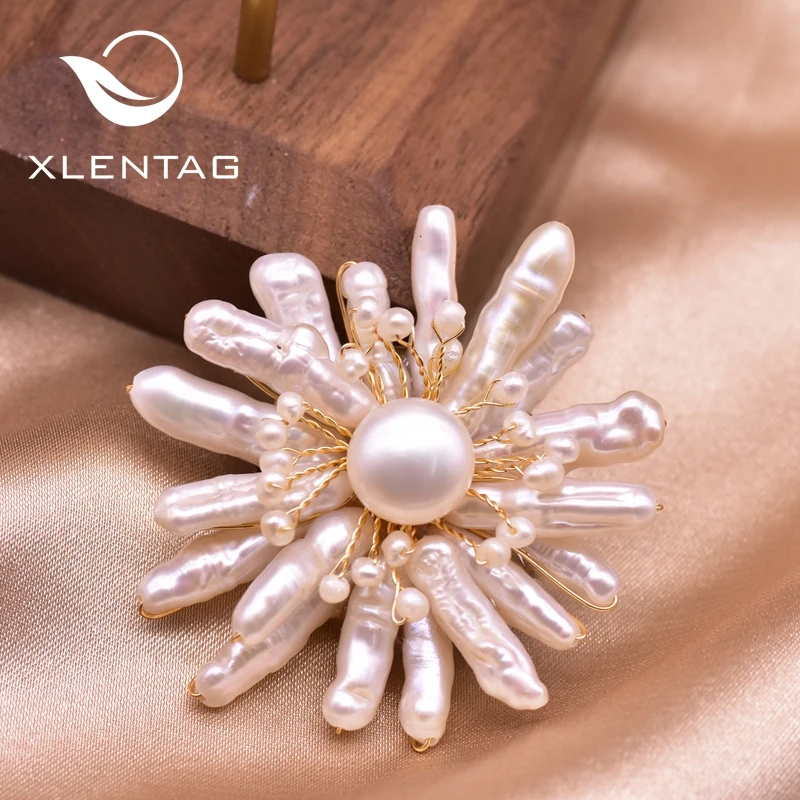 XlentAg роскошные натуральный пресноводный белый жемчуг булавки для женщин