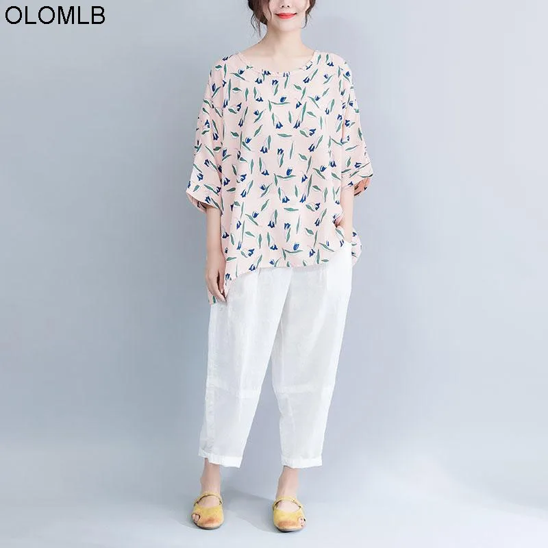 2020 летняя футболка с цветочным рисунком размер d корейский стиль розовая Femme плюс