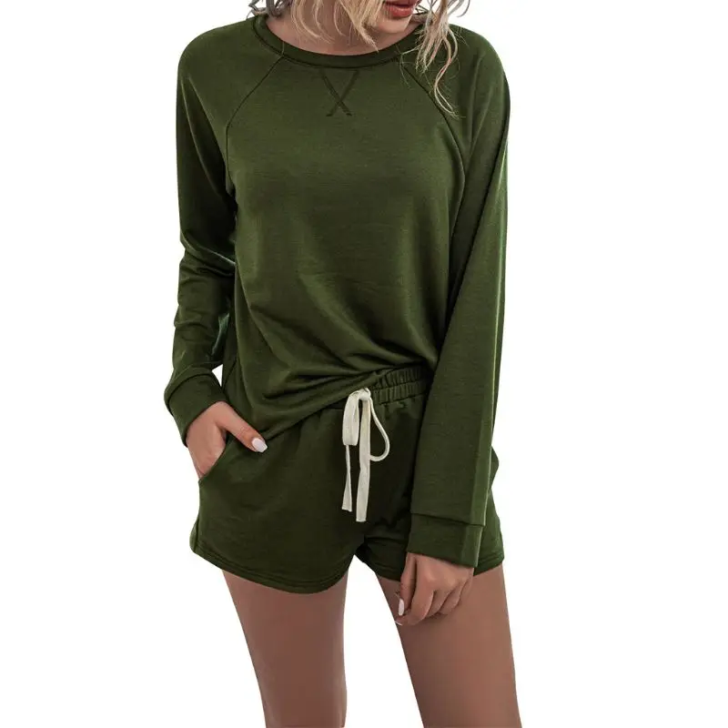 

Summer 2020 Women Set Home Tie Dye Long Sleeve Top Shirt And Shorts White Outfits Casual Suit Loose Two Piece Sets Streetwear