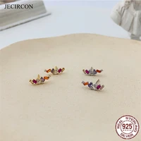 jecircon 925 sterling silver irregular mini rectangle colorful zircon stud earrings european and american temperament earrings