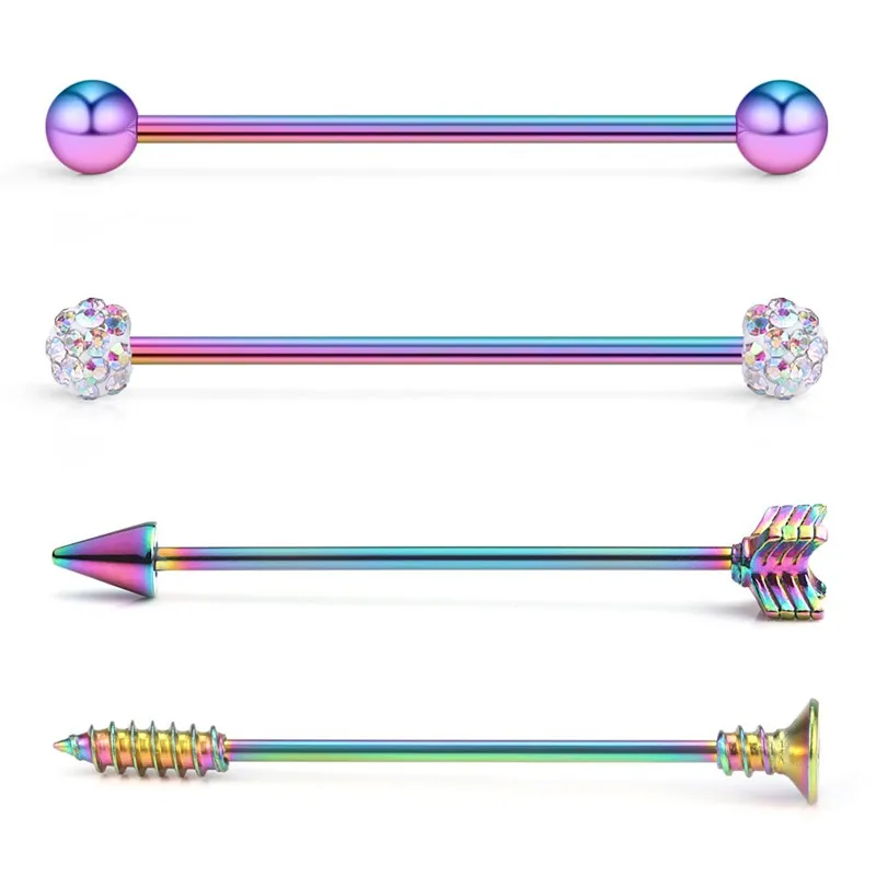 

4PCS 14 Gauge Ball Arrow Screw Crystal Ball Industrial Barbell Cartilage Earring Body Piercing Jewelry 1 1/2Inch (38mm)
