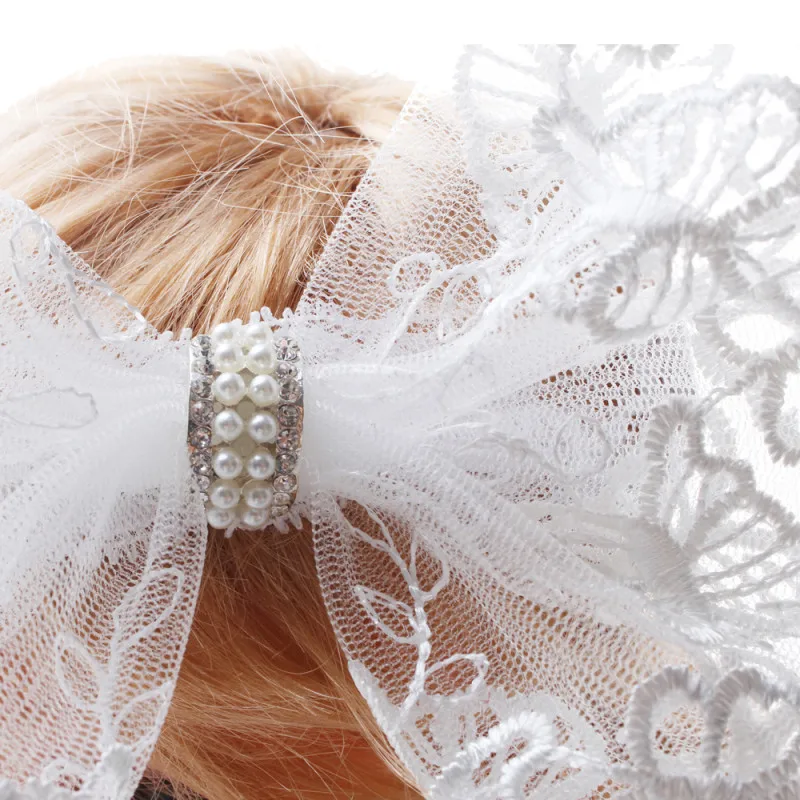 

Baby Girls Lace Pearl Bow Headband Rhinestones Turban Hairbands Solid Color Kids Hair Band Infant Toddlers Hair Ornaments