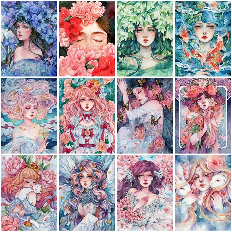 

5D DIY Diamond Painting Flower Girl Cross Stitch Kit Full Square Round Drill Embroidery Mosaic Art Picture With Rhinestones Gift